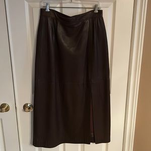 Vintage Real Leather Brown Skirt w/Slit